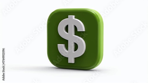 3D Dollar Sign Icon on Green Background.