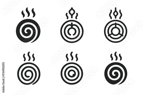 Kitchen Appliance Logos Grid. Replacing kitchen appliances (oven, fridge). Set Logo of induction cooktop: harmonious logo variations of the same emblematic