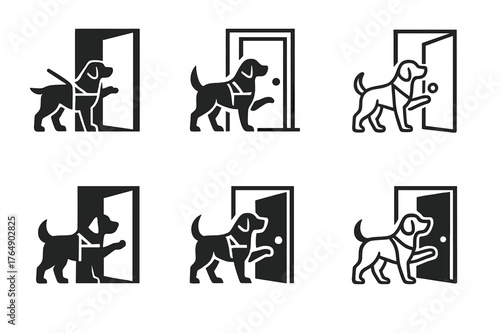 Service Animal Logos. Guide dogs and service animals. Set Logo of Guide dogs and service animals: assistance dog helping open a door. harmonious logo