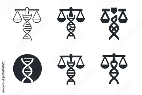 Bioethics Emblem Variations. The ethics of cloning and creating synthetic organisms. Set Logo of bioethics: DNA double helix with scale. Icon set. harmonious