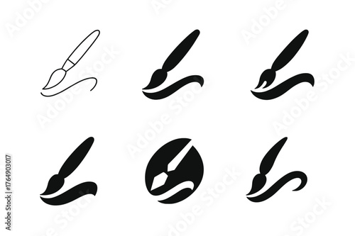 Calligraphy Logo Set. Modern calligraphy. Set Logo of brush lettering: brush pen sweeping stroke. Icon set. harmonious logo variations of the same emblematic