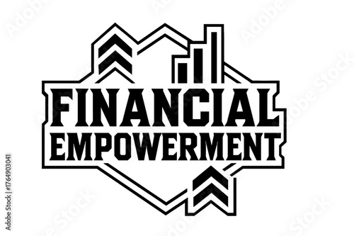Bold Financial Lettering. Financial Empowerment ? bold block geometric lettering; thick uppercase with geometric serifs, heavy outer outline, strong cast