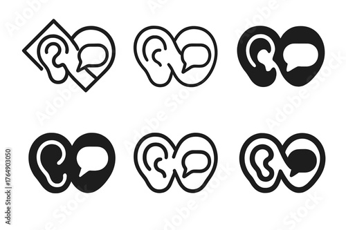 Communication Skills Logos. Developing interpersonal communication skills. Set Logo of Developing interpersonal communication skills: ear and speech bubble