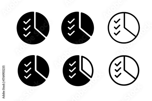 Time-Blocking Logo Variations. Prioritizing tasks using a time-blocking method. Set Logo of segmented pie chart: harmonious logo variations of the same