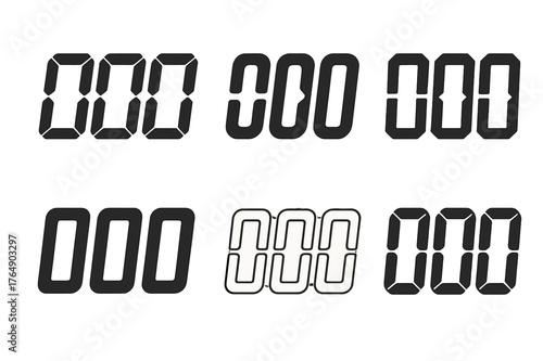 Digital Logo Variations. Trip odometer display. Set Logo of digital -segment numerals: harmonious logo variations of the same emblematic concept, each with
