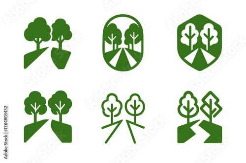 Green Corridor Logos. Landscape architecture for urban regeneration. Set Logo of Landscape architecture for urban regeneration: Green corridor pathway with