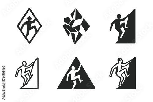 Resilience Logo Variations. Resilience. Set Logo of Resilience: Climbing figure on steep slope. harmonious logo variations of the same emblematic concept, each