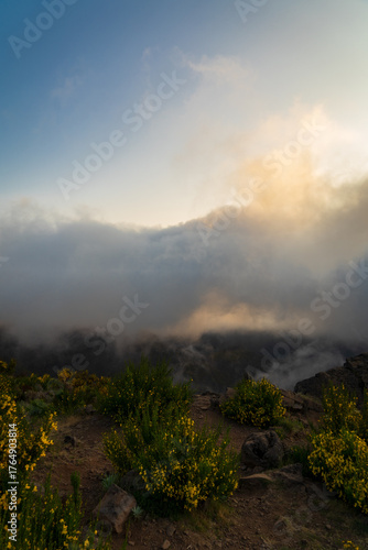 Wallpaper Mural „Wanderer im Morgennebel beim Sonnenaufgang – stimmungsvolle Berglandschaft Torontodigital.ca