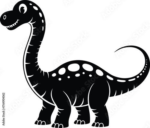 Cartoon Brontosaurus Dinosaur Illustration Black and White Vector Image