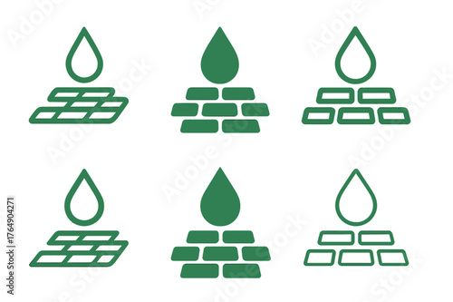 Urban Landscape Logos. Landscape architecture for urban regeneration. Set Logo of Landscape architecture for urban regeneration: Permeable paving with water