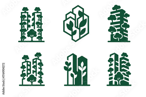 Urban Regeneration Logos. Landscape architecture for urban regeneration. Set Logo of Landscape architecture for urban regeneration: Vertical forest towers.
