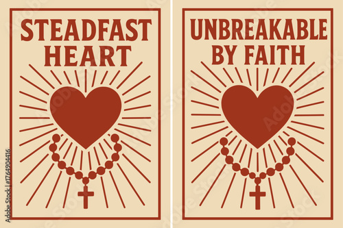 Unbreakable Faith Banners. Unbreakable Heart. Two vertical A6 banners with safe margins, centered composition, no elements touching edges, retro, red and