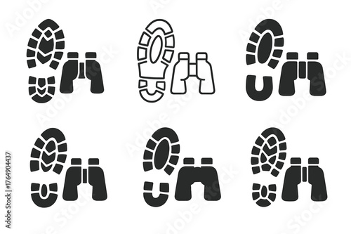 Survival Skills Logos. Survival and wilderness skills tourism. Set Logo of Survival and wilderness skills tourism: Tracking and wildlife observation (bootprint