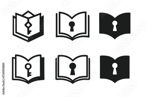 Educational Emblem Variations. Education access. Set Logo of Education access: open book unlocking keyhole. harmonious logo variations of the same emblematic