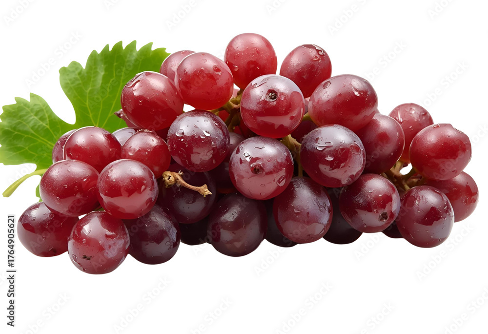 Fototapeta premium Wet grapes bunch isolated showcasing freshness, juiciness, and natural fruit appeal.