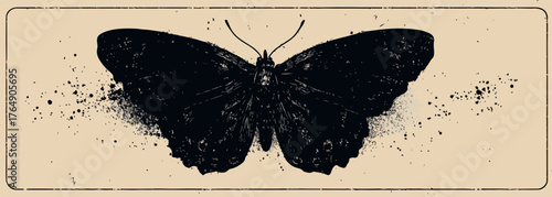 어두운 배경에 검은 나비가 흩날리는 모습이 예술적이고 추상적인 느낌을 줍니다.