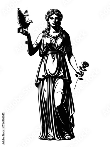 Black and White Aphrodite Goddess of Love Vector
