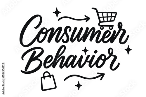 Consumer Behavior Script. Script Hand-Lettering ? "Consumer Behavior" in flowing brush script, semi-cursive with fluid strokes, slight upward tilt to convey