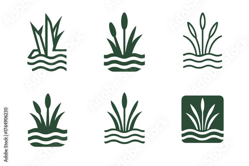 Off-Grid Logo Variations. Off-grid living solutions. Set Logo of Off-grid living solutions: a greywater recycling system with reed bed. harmonious logo