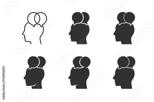 Interpersonal Skills Logos. Developing interpersonal communication skills. Set Logo of Developing interpersonal communication skills: human head outline with