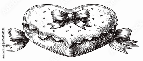 발렌타인데이, 기념일 등 사랑과 행복이 가득한 특별한 순간을 기념하는 데 완벽한, 정교한 스케치 스타일의 하트 케이크 벡터 일러스트레이션입니다.