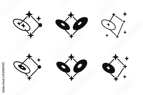 Intergalactic Logo Variations. Intergalactic travel. Set Logo of Intergalactic travel: starmap with constellation routes between galaxies. Icon set. harmonious