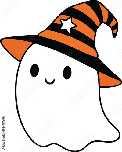a cute ghost wearing a witch hat