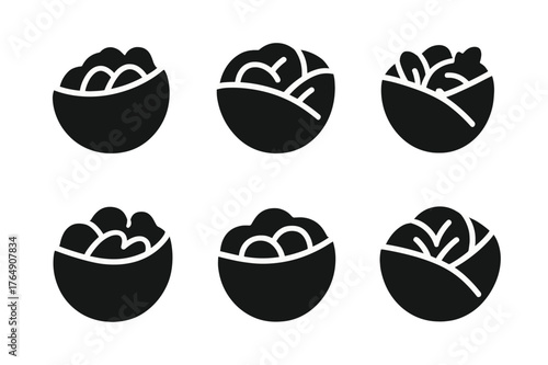 Stuffed Pita Logos. Stuffed Pita Pockets. Set Logo of Stuffed Pita Cross Section: Filled silhouette, Minimal outline, Abstract geometric, Negative space,