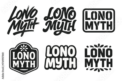 Mythical Lettering Styles. Lono Myth. Set lettering. harmonious lettering variations of the same emblematic concept, each with different artistic