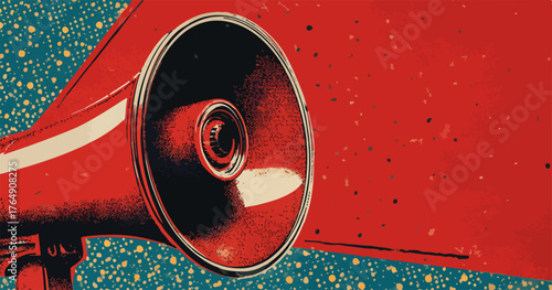 강렬한 빨간색 확성기의 벡터 일러스트레이션은 시선을 사로잡는 그래픽 디자인 요소로, 메시지를 전달하는 데 사용될 수 있습니다.
