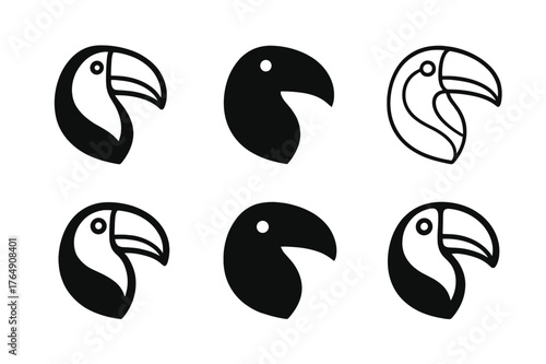 Rainforest Toucan Logos. Rainforest wildlife. Set Logo of Rainforest wildlife: toucan beak profile. harmonious logo variations of the same emblematic concept,