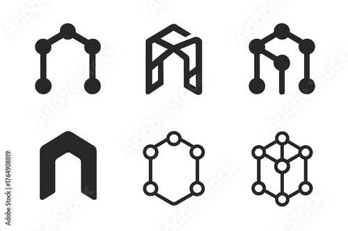 Network Logo Variations. Professional networking. Set Logo of Professional networking: interlinked nodes forming doorway. harmonious logo variations of the