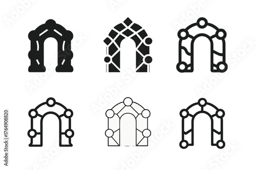 Network Logo Variations. Professional networking. Set Logo of Professional networking: interlinked nodes forming doorway. harmonious logo variations of the