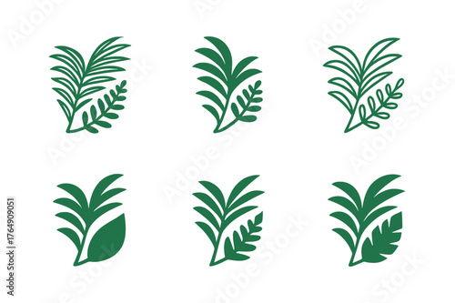 Tropical Logo Variations. Tropical rainforest. Set Logo of Tropical rainforest: palm frond and fern pair. harmonious logo variations of the same emblematic