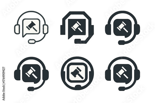 Legal Support Logos. Legal assistants supporting lawyers. Set Logo of Legal assistants supporting lawyers: Headset with speech bubble. harmonious
