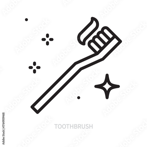 Toothbrush line icon. Dental symbol. Dentistry, stomatology, medicine, hygiene, care concept. Isolated on a white background. Editable stroke. Flat design. Vector illustration.