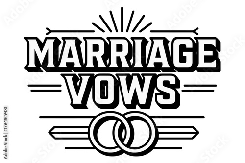 Geometric Marriage Vows. Marriage Vows ? bold block geometric lettering; thick uppercase with geometric serifs, heavy outer outline, strong cast shadow;