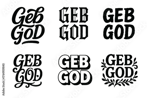 Geb God Lettering Variations. Geb God. Set lettering. harmonious lettering variations of the same emblematic concept (Bold hand-lettering with playful swashes,