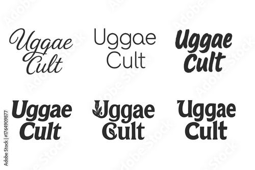 Uggae Lettering Variations. Uggae Cult. Set lettering. harmonious lettering variations of the same emblematic concept, each with different artistic