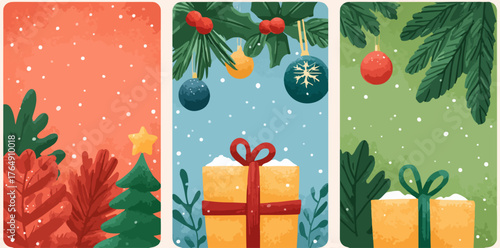 따뜻한 색상과 부드러운 질감으로 표현된 크리스마스 테마의 벡터 일러스트레이션은 축제 분위기를 자아냅니다.