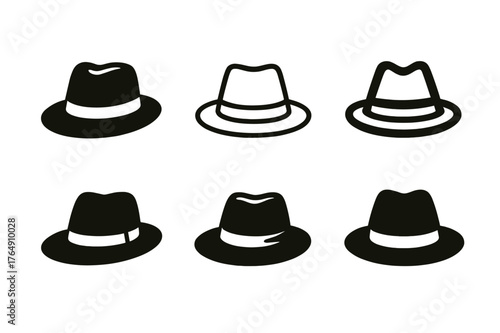 Vintage Clothing Logos. Vintage and second-hand clothing. Set Logo of Vintage and second-hand clothing: Fedora hat. harmonious logo variations of the same
