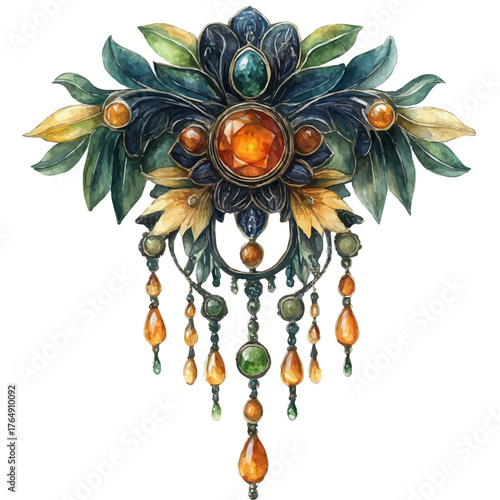 watercolor of Mystic Gem Brooch, vector, isolated on a white background.