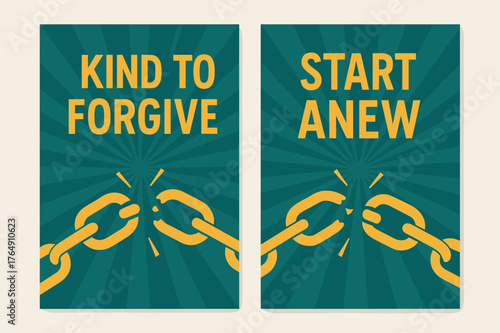 Forgiveness Banners. Forgiveness. Two vertical A6 banners with safe margins, centered composition, no elements touching edges, modern, teal and marigold,