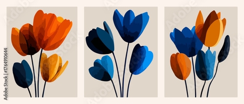 다채로운 색상과 추상적인 형태로 표현된 튤립 벡터 일러스트레이션은 현대적인 예술 감각을 담아 시선을 사로잡습니다.