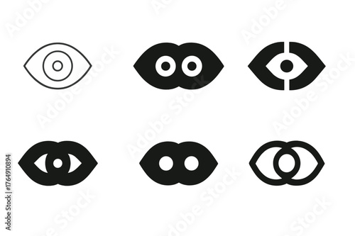 Eye Contact Logos. Non-verbal cues. Set Logo of Non-verbal cues: Eye contact double-eye symbol. harmonious logo variations of the same emblematic concept, each