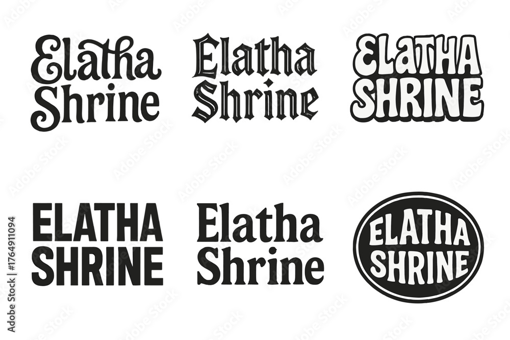 Fototapeta premium Elatha Shrine Lettering Variations. Elatha Shrine. Set lettering. harmonious lettering variations of the same emblematic concept, each with different artistic
