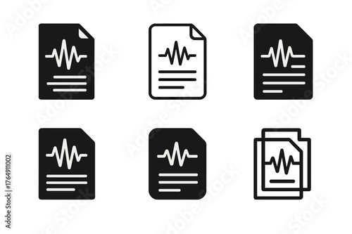 Theater Sound Logos. Theater sound design. Set Logo of Theater sound design: Sound cue sheet with waveform. harmonious logo variations of the same emblematic
