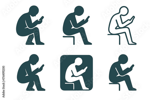 Social Media Logos. Checking social media one last time. Set Logo of Checking social media one last time: a person silhouette scrolling a phone under dim