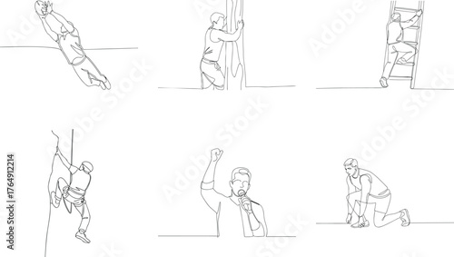 One Line Drawing Collection Depicting Active People in Various Physical Activities and Professional Pursuits