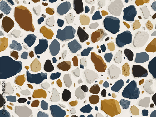 테라조 패턴의 벡터 일러스트레이션으로, 다양한 색상의 조각들이 모여 독특하고 아름다운 배경을 형성합니다.